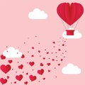 Digitally generated illustration of multiple red hearts falling from a parachute against clouds on p