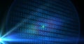 Digitally generated image of binary coding data processing against spot of light on blue background