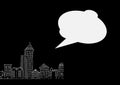 Digitally generated image of blank speech bubble over cityscape drawing on black background Royalty Free Stock Photo