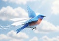A digitally generated image of a bluebird in flight, featuring vibrant blue and orange Royalty Free Stock Photo