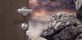 Composite image of digitally generated image of brown door with house key Royalty Free Stock Photo