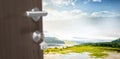 Composite image of digitally generated image of brown door with house key Royalty Free Stock Photo