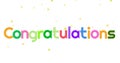 Digitally generated image of colorful congratulations text against white background with copy space