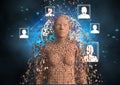 Digitally generated image of 3d human with networking symbols Royalty Free Stock Photo