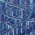 A digitally generated image depicting a sprawling urban interchange with elevated Royalty Free Stock Photo