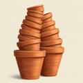 A digitally generated image depicting a stack of terracotta pots arranged in a spiral Royalty Free Stock Photo