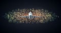 A digitally generated image featuring a front-facing airplane centered against a dark Royalty Free Stock Photo