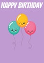 Digitally generated image of happy birthday text against colorful balloons on purple background Royalty Free Stock Photo