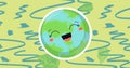 Digitally generated image of happy planet earth laughing over abstract background