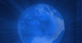 Digitally generated image of light trails over globe against blue background Royalty Free Stock Photo