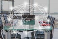 Digitally generated image of tech graphics in conference room