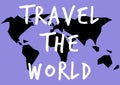 Digitally generated image of travel the world text against world map on blue background Royalty Free Stock Photo