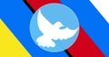 Digitally generated image of white dove peace symbol over russian and ukrainian flag