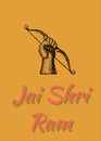 A digitally generated poster depicting "Jai Shri Ram" on a saffron background and an arm holding a bow