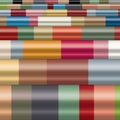 Digitally generated reflective colorful cylindrical shaped, extruded bars creating horizontal, modern pattern