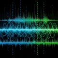 Soundwaves and binary code in blue and green against a black Royalty Free Stock Photo