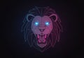 A digitally generated, stylized lion head with a geometric design and neon colors. The Royalty Free Stock Photo