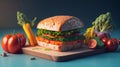 Digitally Illustrated 3D Renderings of a Vibrant Veggie Sandwich featuring Tomato, Broccoli, Carrot, and Freshly Baked Bread