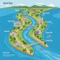 Illustrated map of Vector River showcases a winding river with various Royalty Free Stock Photo