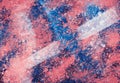 Digitally hand painted paint splatter coral pink and blue abstract background