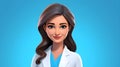 Charming Female Doctor Avatar With 3D Design on Blue Background. Generative AI