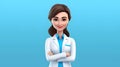 Charming Female Doctor Avatar With 3D Design on Blue Background. Generative AI