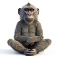Serene Baboon Sitting in Lotus Position, Isolated on White Background Royalty Free Stock Photo