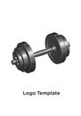 A digitally rendered black dumbbell with circular weight plates at each end, resting on Royalty Free Stock Photo