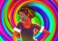 3D Black woman over swirly rainbow