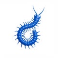A digitally rendered blue centipede with a segmented body curves dynamically against Royalty Free Stock Photo