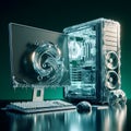 A digitally rendered computer setup made entirely of transparent glass. Royalty Free Stock Photo