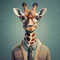 Cartoon Giraffe In Glasses With Sweater And Tie