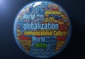 A digitally rendered globe covered in various words related to globalization and Royalty Free Stock Photo