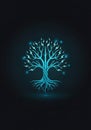 A digitally rendered, glowing blue tree with stylized, angular branches resembling Royalty Free Stock Photo