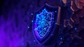 Digitally rendered glowing shield displaying sequences of binary code, symbolizing cybersecurity. AI generated Royalty Free Stock Photo