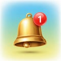 A digitally rendered gold bell is depicted with a spherical clapper inside. It has a Royalty Free Stock Photo
