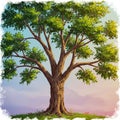 A digitally rendered illustration of a large, mature tree standing on a grassy patch. The Royalty Free Stock Photo