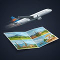 A digitally rendered image featuring a commercial airplane with a blue and orange tail, Royalty Free Stock Photo