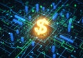 A digitally rendered image featuring a glowing dollar symbol at the Royalty Free Stock Photo