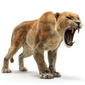 Powerful Roaring Saber-Toothed Cat, 3D Render of Prehistoric Beast Royalty Free Stock Photo