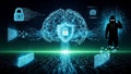 Central focus is a neural network-inspired brain graphic with a Royalty Free Stock Photo