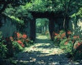 Digitally rendered image of a secret garden