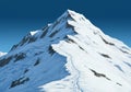 A digitally rendered image of a snow-covered mountain peak, featuring a jagged Royalty Free Stock Photo