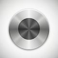 A digitally rendered metallic button features a circular design with a central dark gray Royalty Free Stock Photo