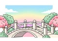 A digitally rendered scene features a stone arch bridge with rounded posts and rails. Royalty Free Stock Photo