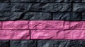 Textured stone wall with one vibrant pink brick layer among black stones (AI-Generated). Royalty Free Stock Photo