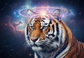 Alaxy-like ring encircles the tiger s head, symbolizing cosmic Royalty Free Stock Photo
