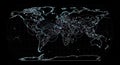 Digital world map displaying a complex global network of interconnected data and communication paths. Royalty Free Stock Photo