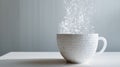 Digitized Coffee Cup Surrounded by Binary Code in a Minimalist Setting