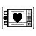 Digitizer tablet with colours palette and heart design in black dotted contour